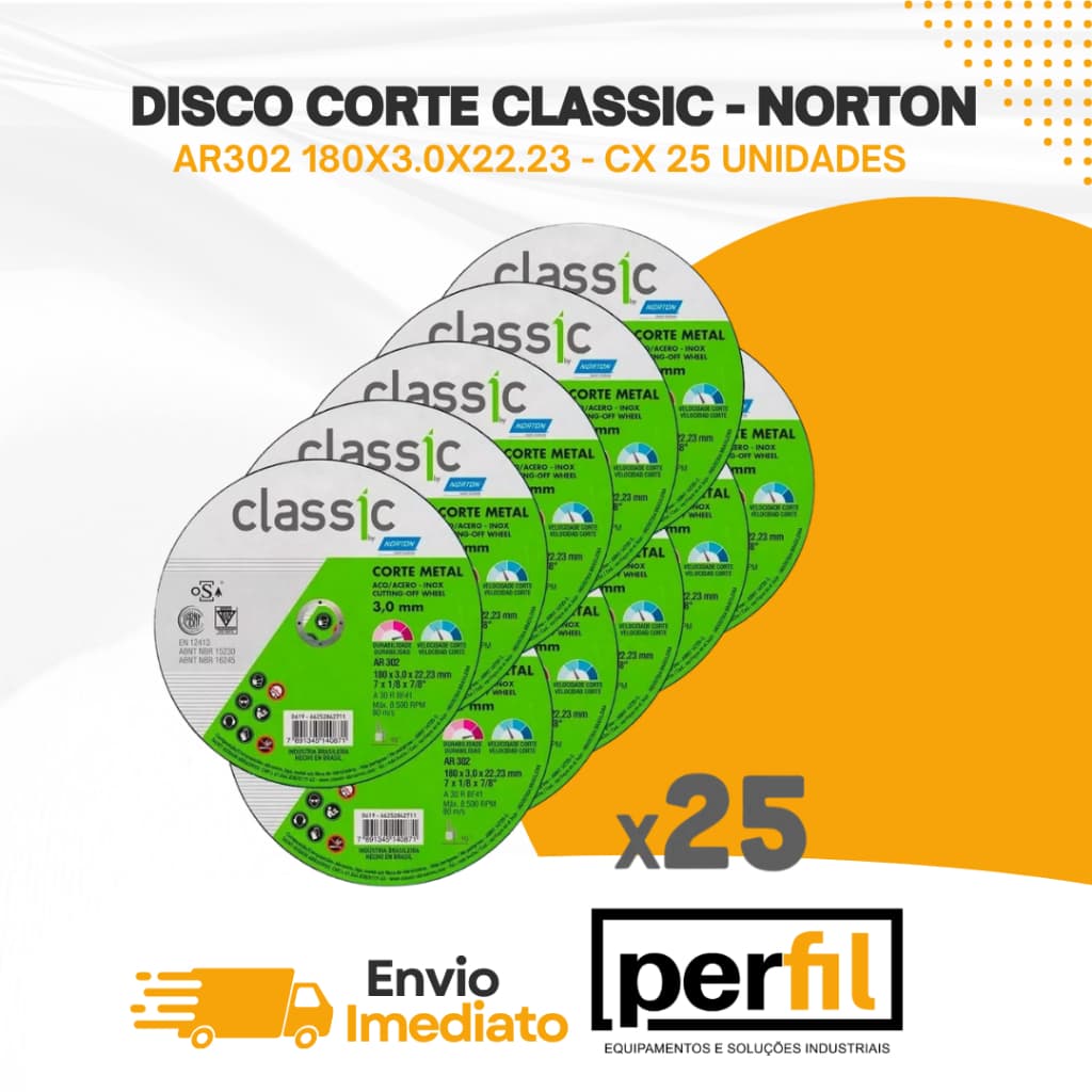 DISCO CORTE CLASSIC AR302 180X3.0X22.23 - NORTON 66252842711 - CX 25 UNIDADES