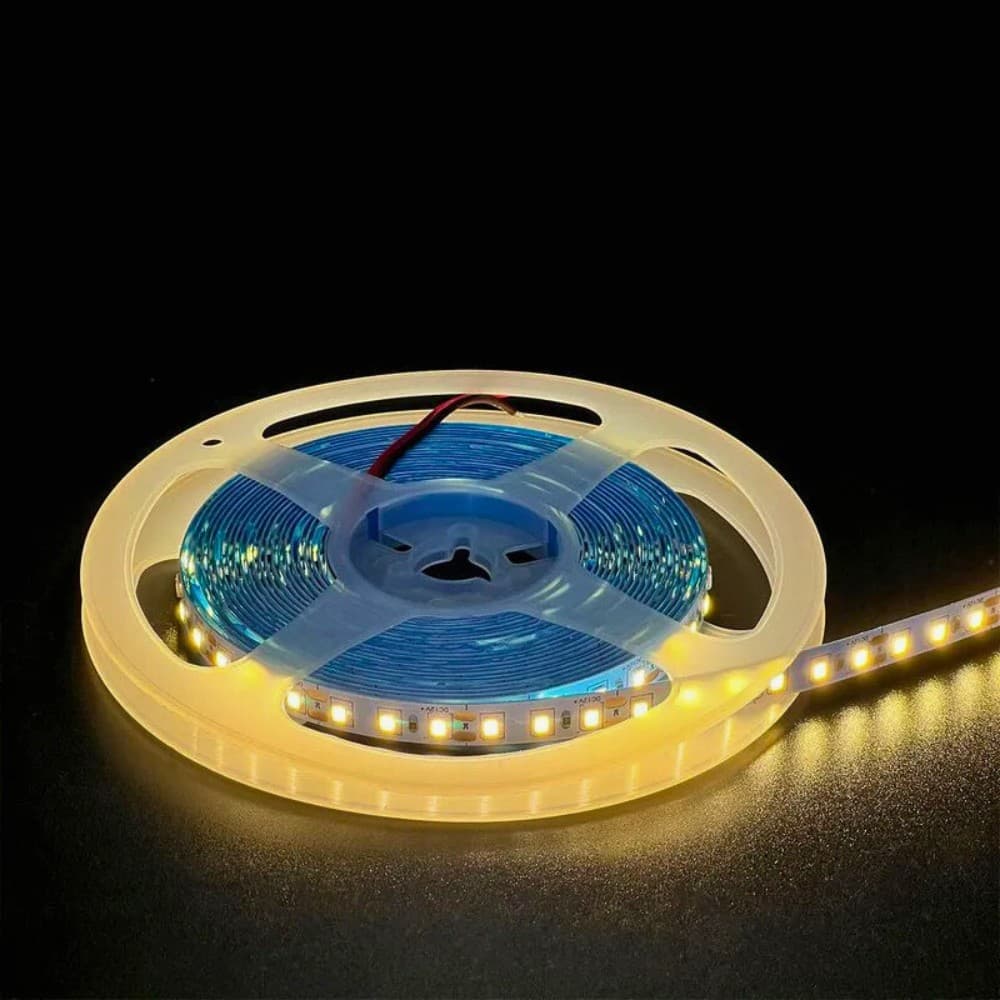Fita Led Amarela 3528 5m D Face Branco Quente 3000k Bivolt Sala de Estar Quarto Cozinhas Bancadas