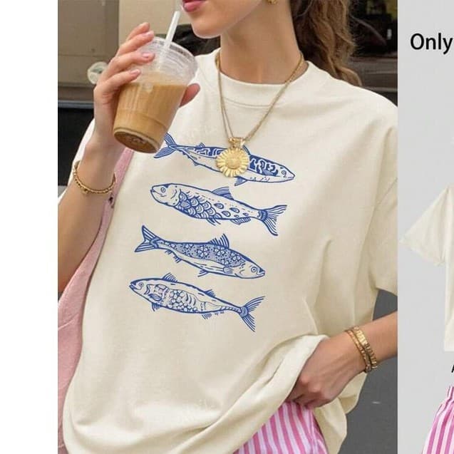 Camiseta Feminina Estampada Peixinho Azul – Camisa 100% Algodão Premium | Lançamento Exclusivo