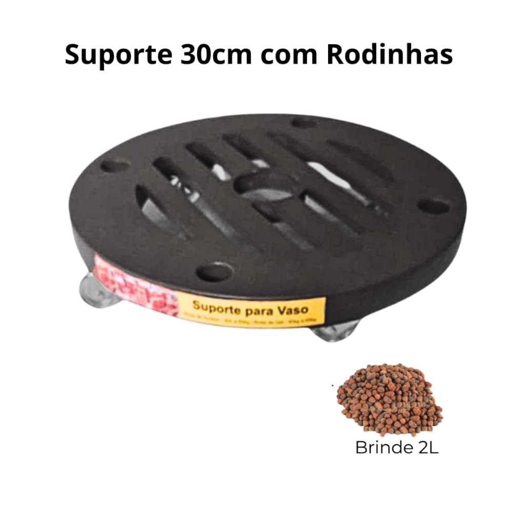 Suporte (30cm) Para Vaso de Planta com Rodinhas Acrílica Cristal Transparente  Grátis 2 litros Argila Expandida