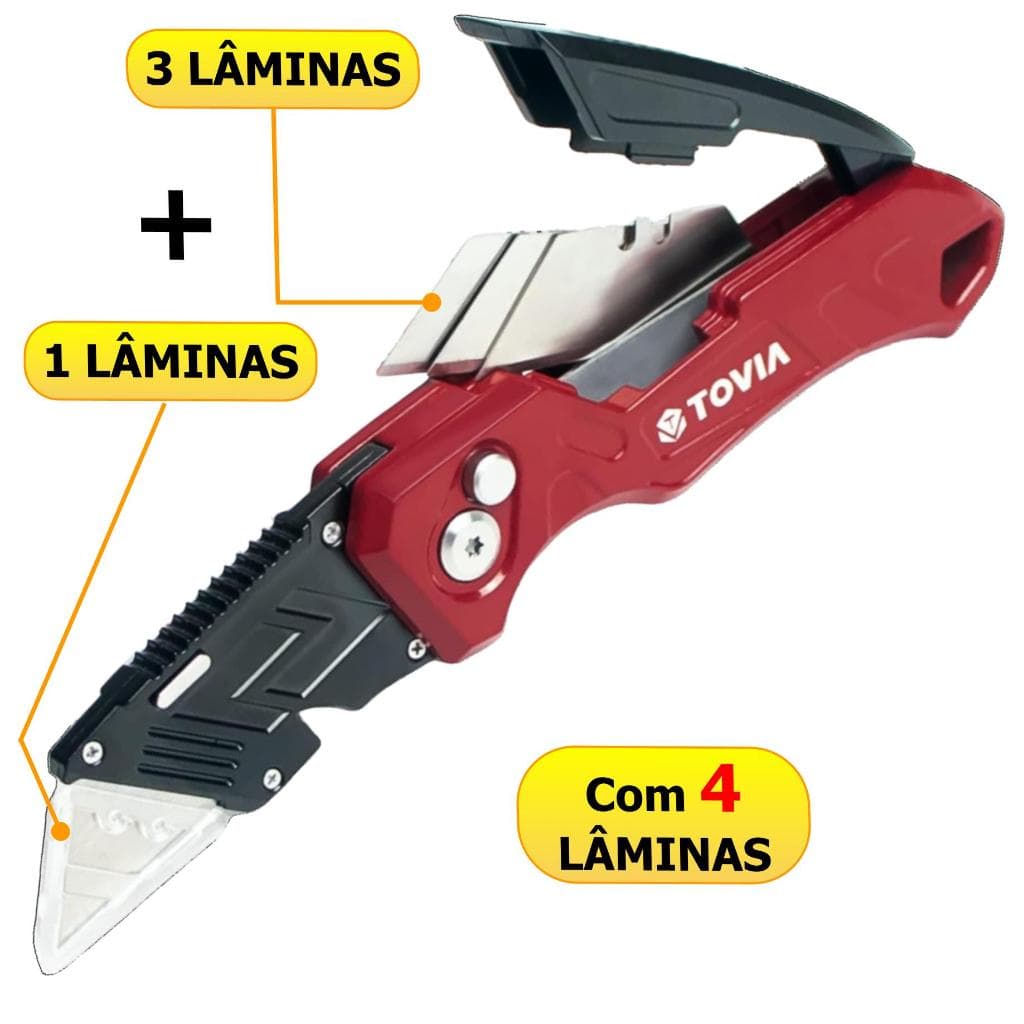 Estilete Profissional Trava Reforçado 19mm +4 Lâminas Canivete Dobrável Trapezoidal Retrátil Tovia