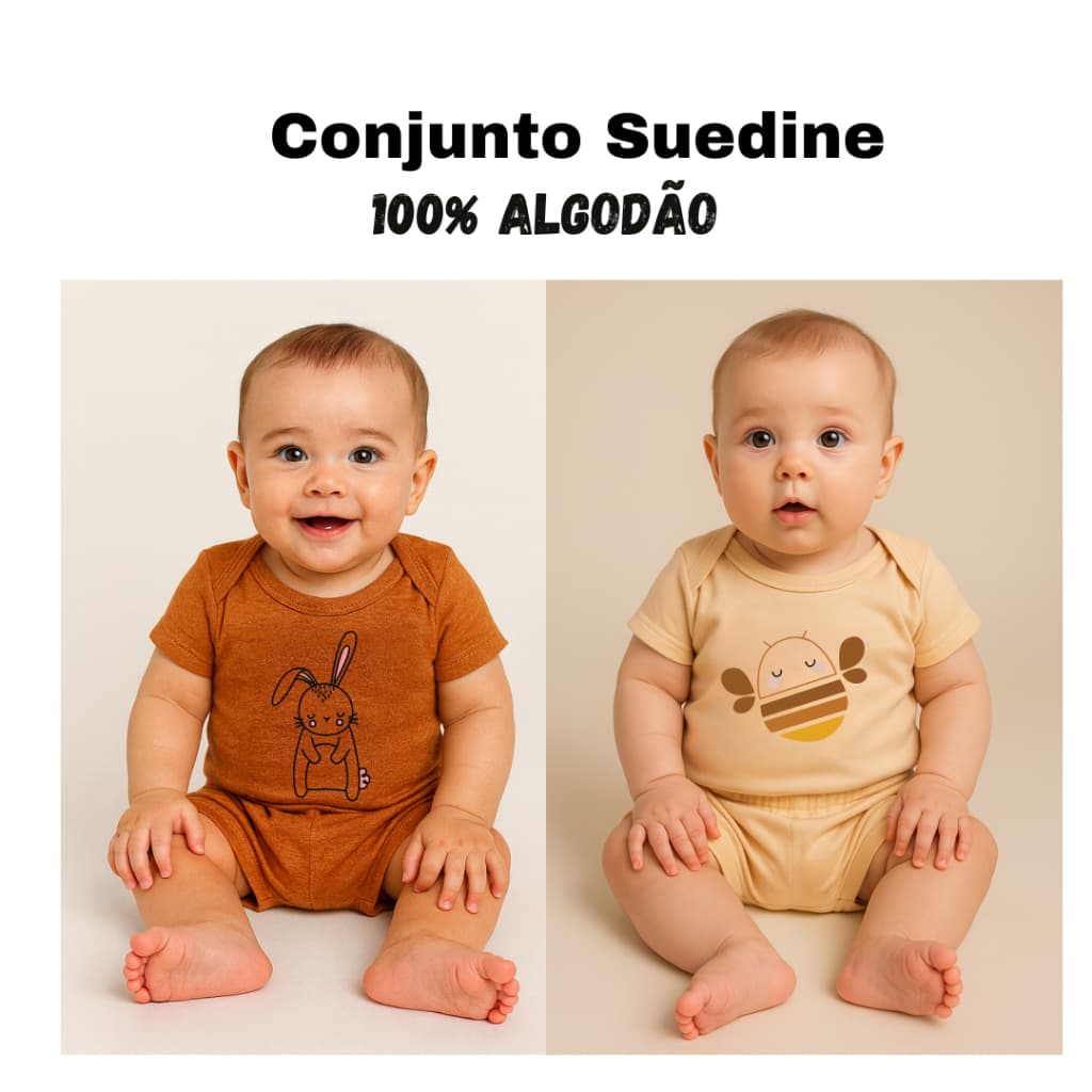 Kit 02 Conjuntos Bebê Menina Estampado 100% Algodão Body + Short