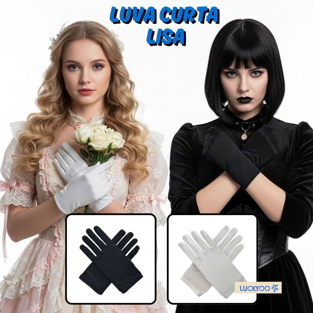 Luva Curta Lisa Adulta e Infantil Festa Retrô Casamento Debutante Fantasia Eventos e Apresentações Halloween