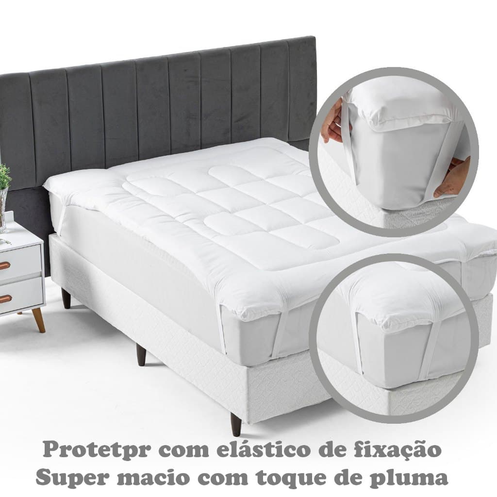 Protetor Colchão Pillow Top Cama Casal Micropercal 400 Fios Toque de Pluma