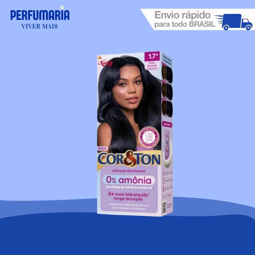 COLORAÇÃO COR&TON SEM AMÔNIA KIT 01.7 PRETO AZULADO ESPECIAL.