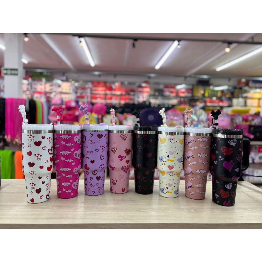 Copo Termico **420ml** OU **1200ml** Florido com Canudo Plástico