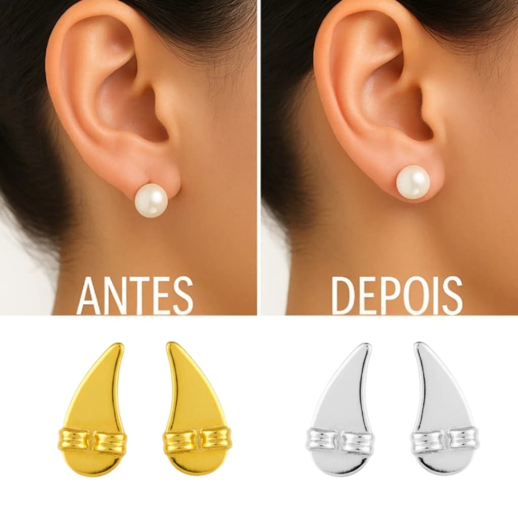 Tarraxas Mágicas de Sustentação Vírgula Asa de Anjo Ear Cuff Anti Alérgica Banhado a Ouro 18k ou Prata