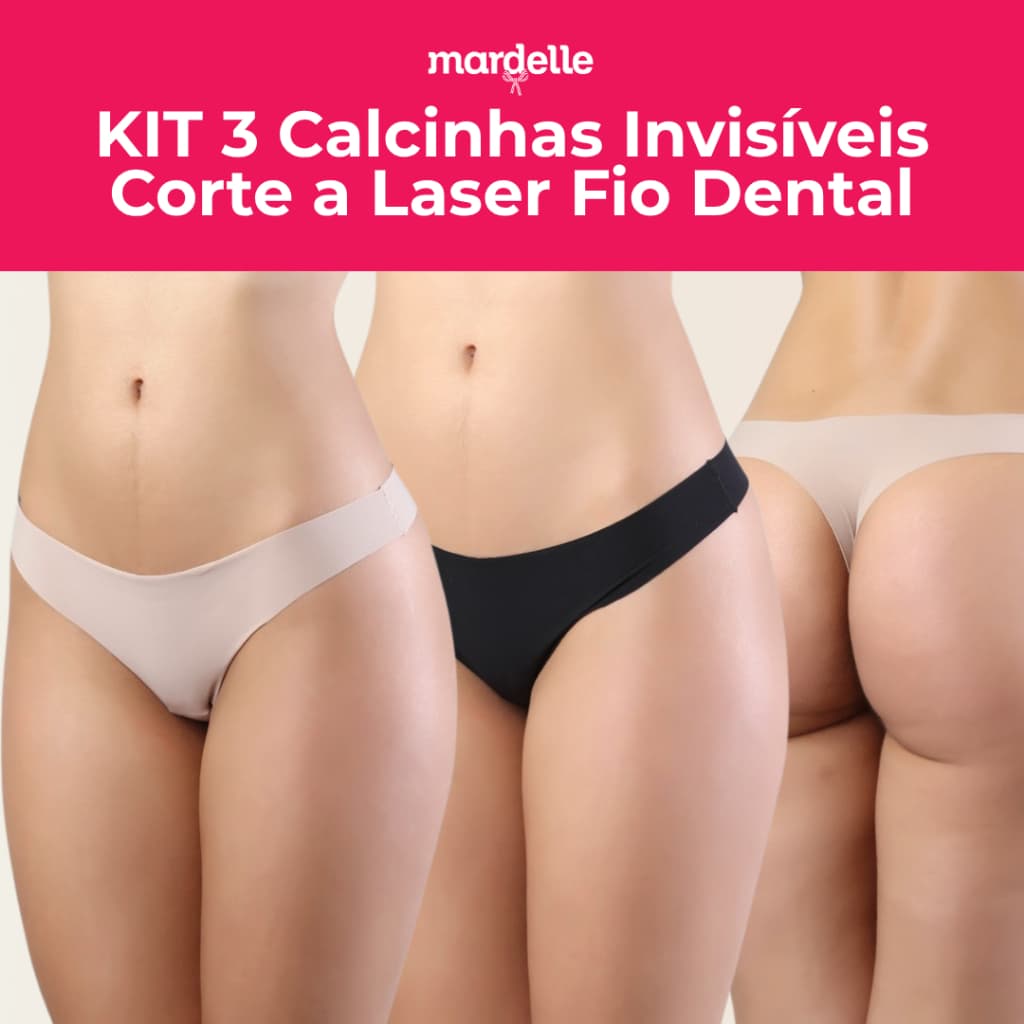 Kit 3 Calcinhas Invisíveis Corte A Laser Sem Costura Preto Bege Nude Mardelle