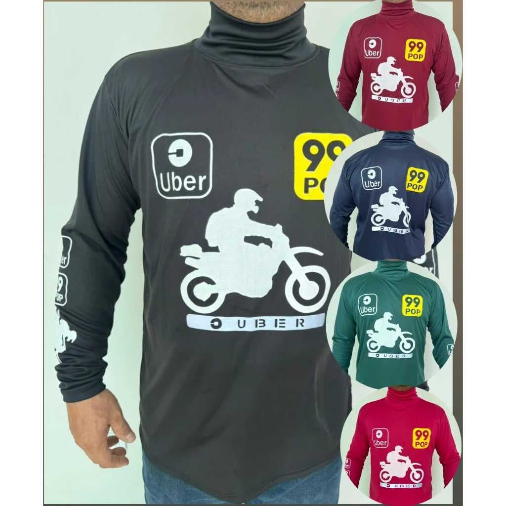 Camisa Blusa Aplicativo App Moto UBER 99POP Manga Longa Gola Alta Com Faixa Refletiva