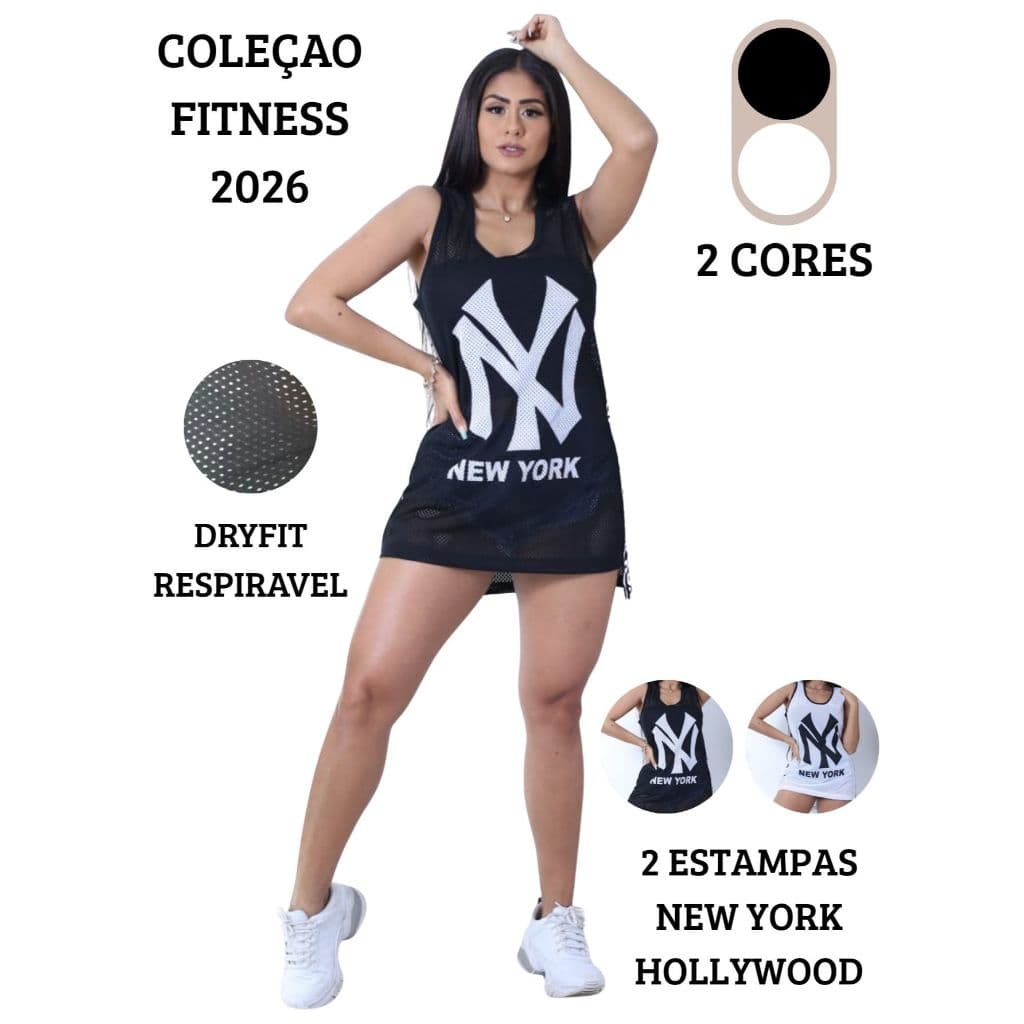 Regata Feminina Fitness Estilo Basquete Hollywood N York Roupa Esportiva Confortável Academia Moda Fitness
