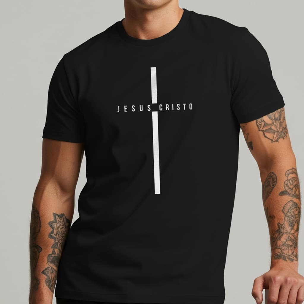 Camiseta Masculina Estampada Cruz Jesus Religião Confortável Algodão Blusa Camisa Streetwear