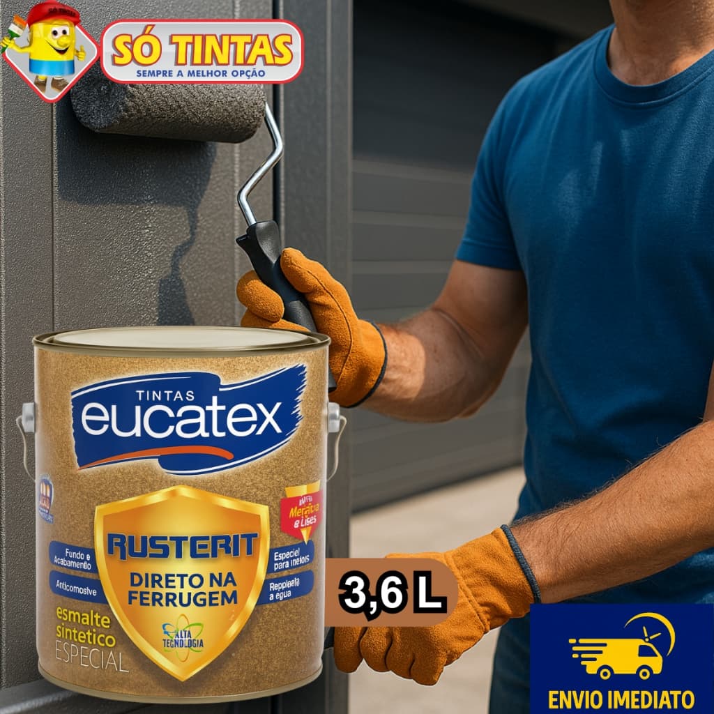 Tinta Rusterit Eucatex 3L e 900 ML Direto na Ferrugem, Para Ferro Metais, Brilhante Anticorrosiva