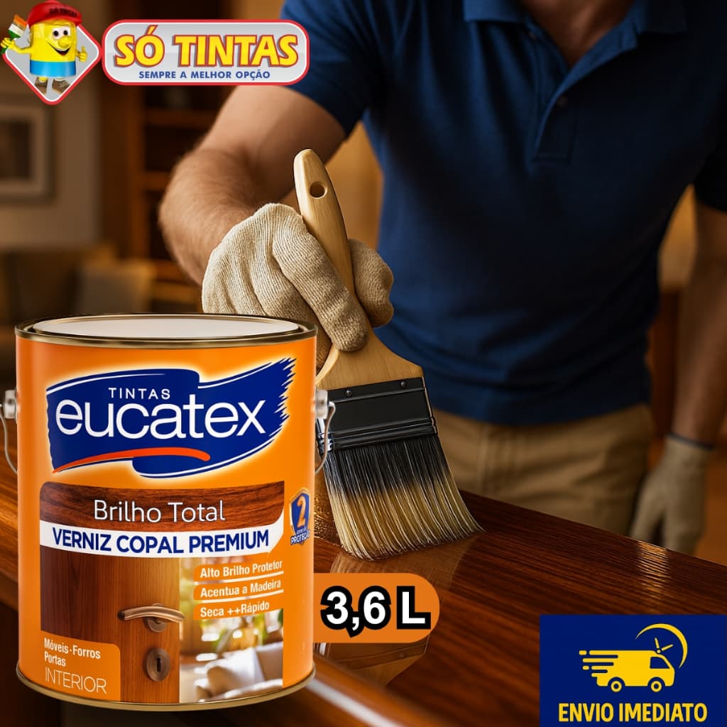 Verniz Copal Eucatex Incolor 3,6L Premium, Brilhante, Para Madeira, Uso Interno, Alta Proteção