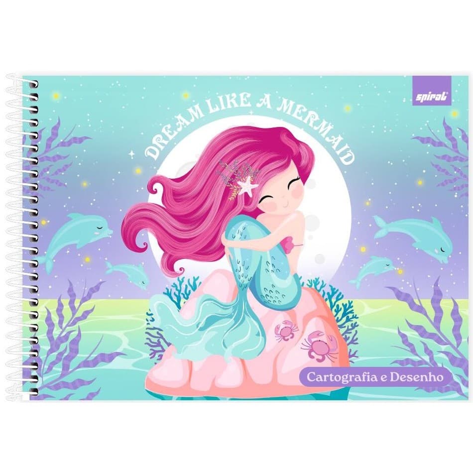 Caderno Cartografia e Desenho Capa Dura 48 Folhas, Tendency Sereia