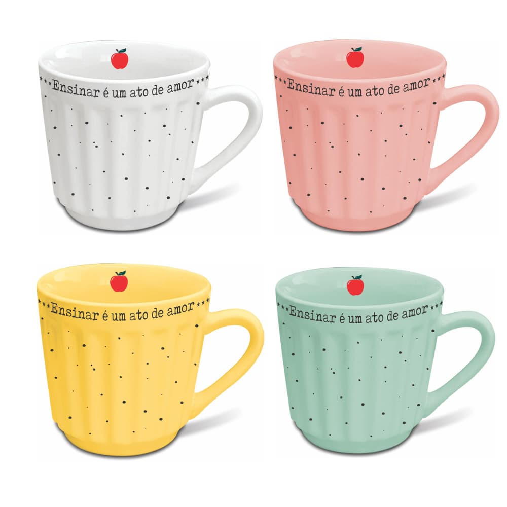 Caneca Canelada Colorida Frase Porcelana 150ml Lembrancinha Presente