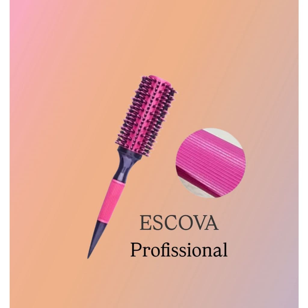 Escova De Cabelo Térmica Profissional Cerdas de Javali e Nylon Rosa - 012