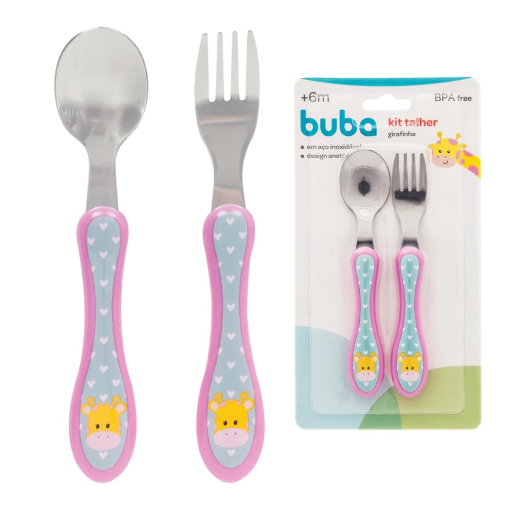 Colher E Garfo P/ Bebê Em Aço Inoxidavel Kit Talher Buba