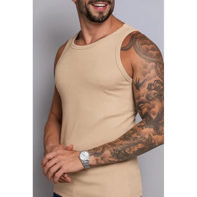 Regata Canelada Masculina Casual Estilosa Confortável Verão Slim Fit Tecido Premium Lançamento Moda Masculina