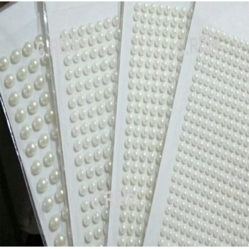 KIT 2 Cartela Meia Pérola Adesivas 4mm, 5mm, 6mm 8mm, 10mm Para Artesanato Cor Marfim Decoração