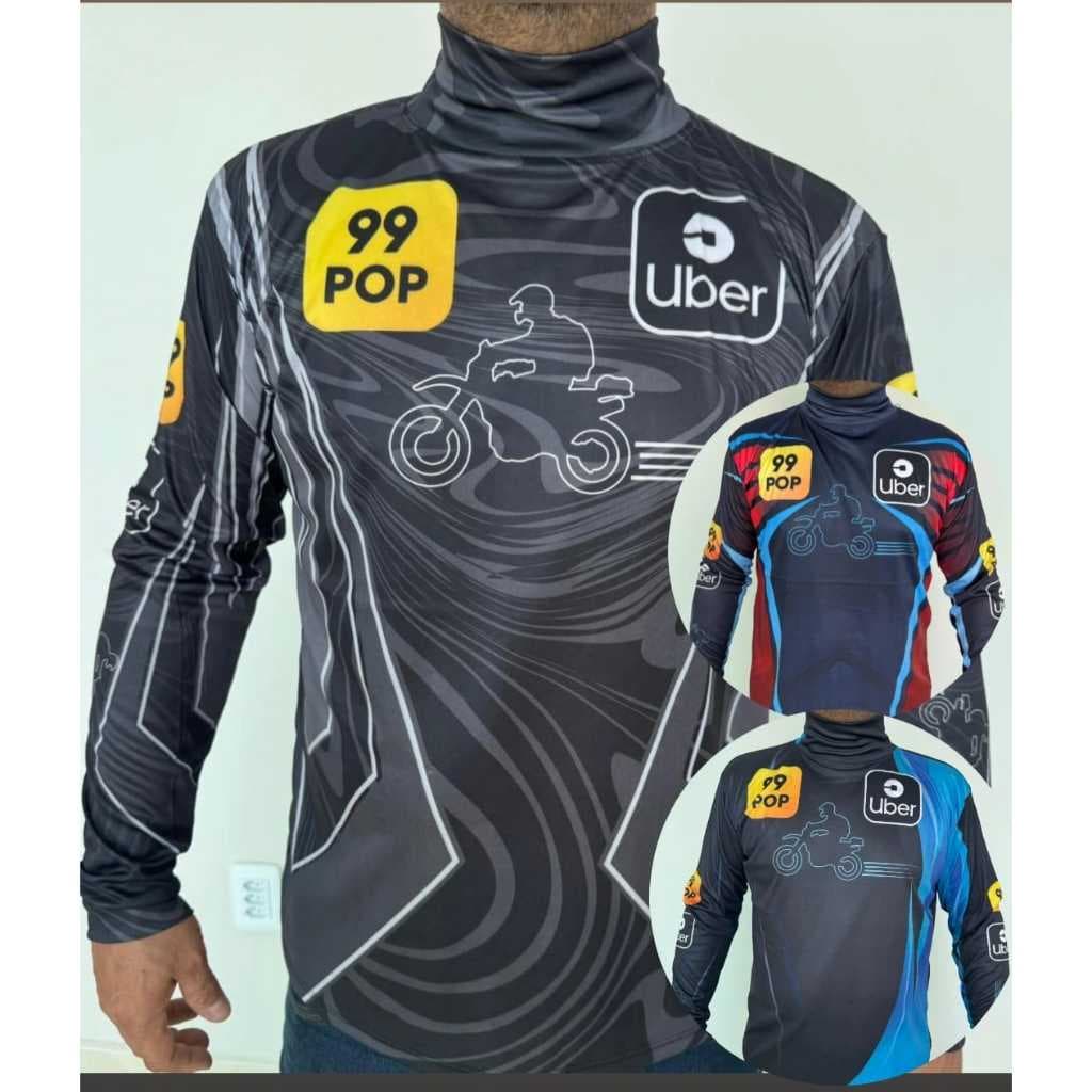 Camisa Blusa Aplicativo App Moto UBER 99 SUBLIMADA Manga Longa Gola Alta
