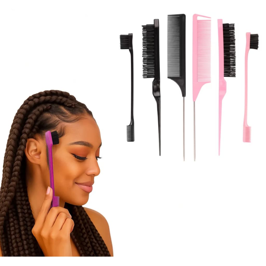 Kit Pente de Cabelo com Cabo Fino + Escova para Desfiar Volume + Escovinha Alinhadora Baby Hair