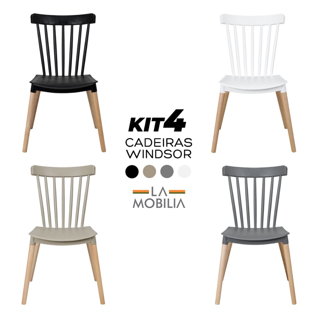 Kit 4 Cadeiras Windsor Empilhável Ergonômica Sala Cozinha Jantar Varanda Quintal