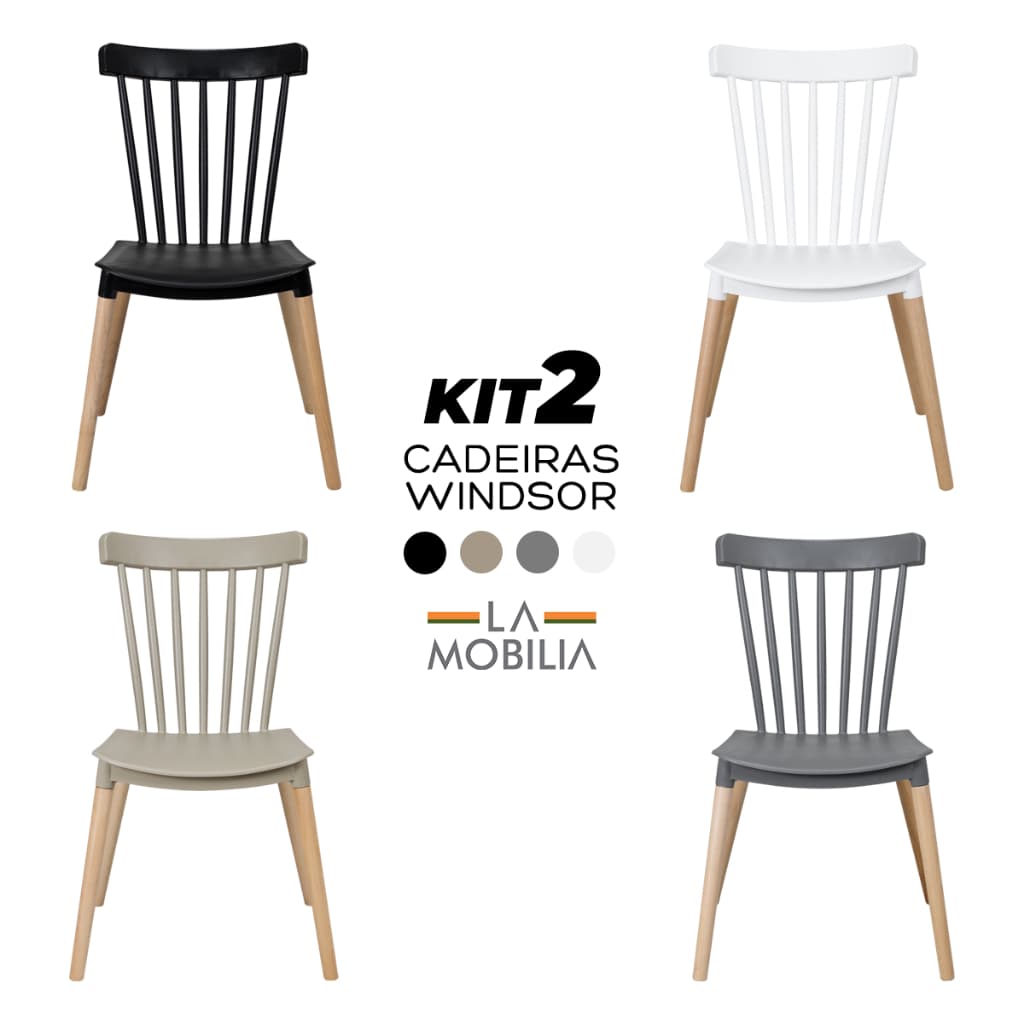 Kit 2 Cadeiras Windsor Empilhável Ergonômica Sala Cozinha Jantar Varanda Quintal