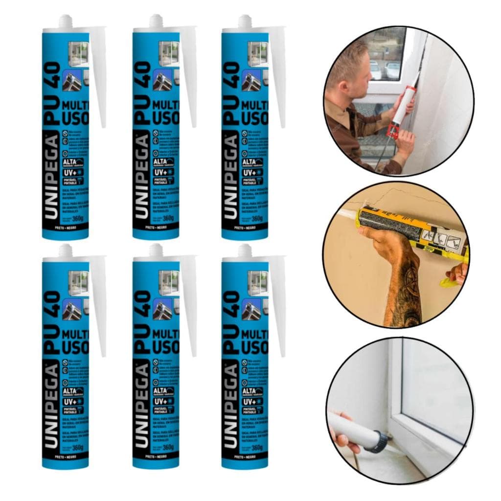 KIT 6 COLA PU 40 CONSTRUÇÃO BRANCO / CINZA / PRETO CONSTRUÇÃO TRINCAS BOX JANELAS CALHAS