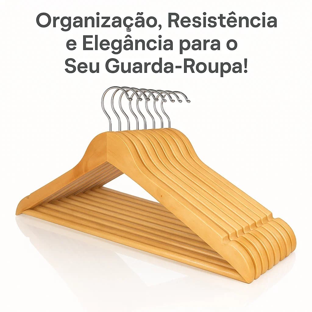 Kit 12 Unidades Cabide de Madeira Premium com Verniz Barato Para Loja de Roupas Adulto Atacado