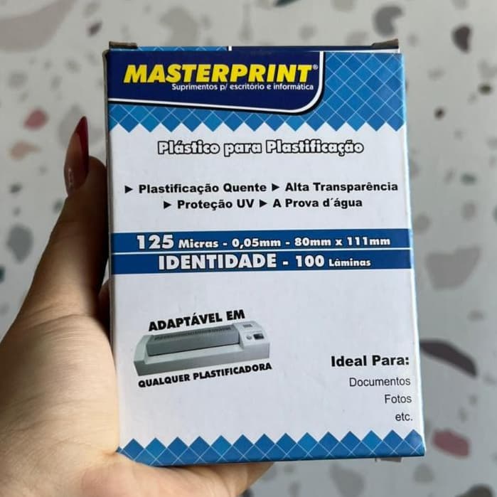 Plástico para Plastificação Identidade 100 Lâminas 125 Micras 0,05mm 80mmx111mm Masterprint Ideal para Documentos Fotos