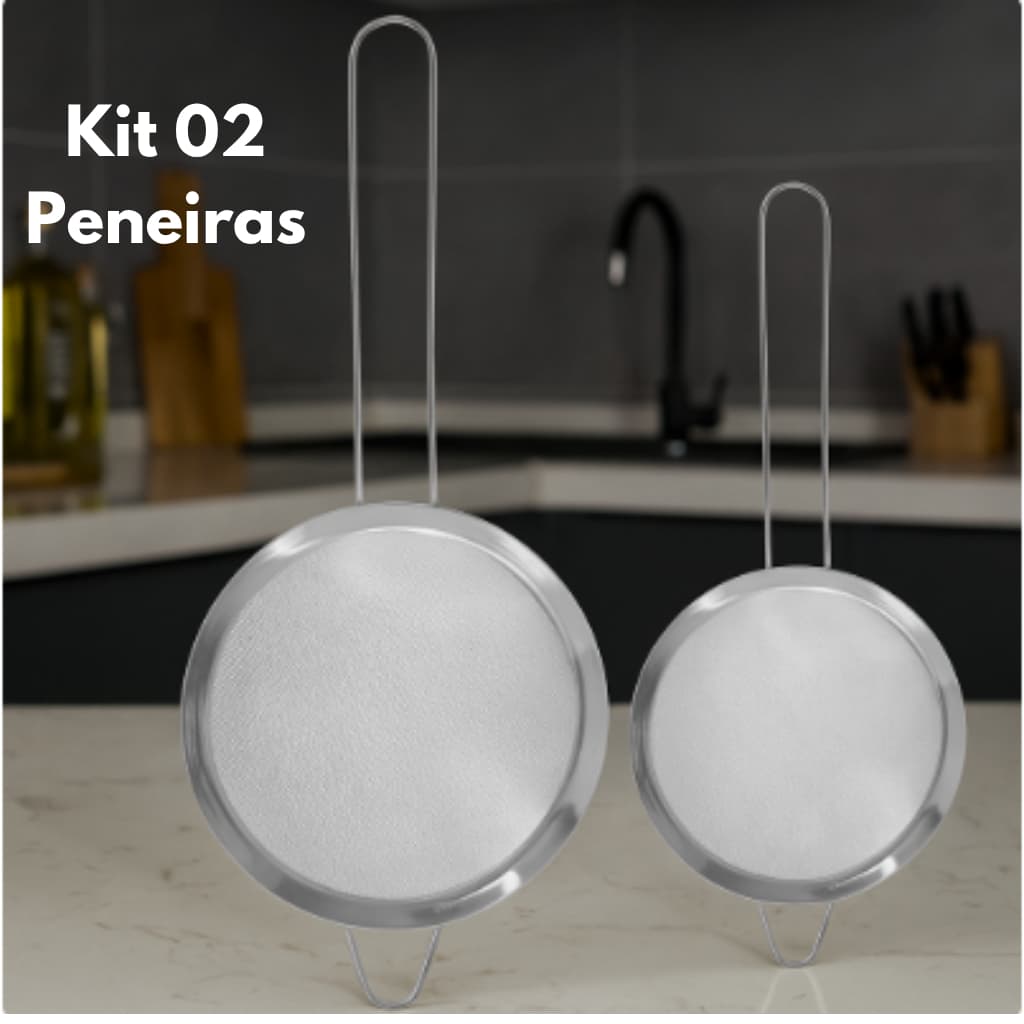 Kit 2 Peneiras Coador Em Aço Inox Para Cozinha 2 Tamanhos 10/20 CM Casa Cozinha Malha Fina Coador