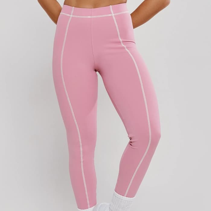 Calça Legging Com Pesponto Rosa Quartzo Poliamida Fio Duplo
