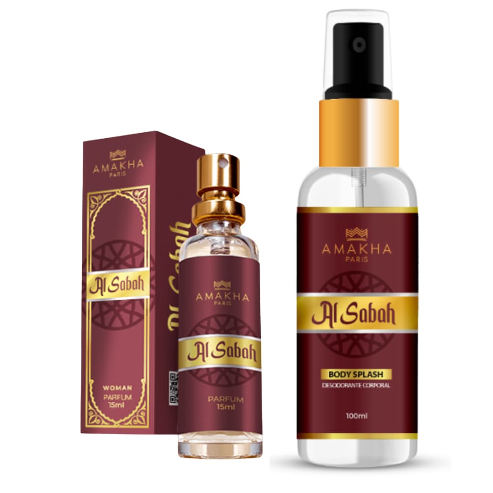 Kit Body Splash e Perfume Al Sabah Amakha Paris Árabe Feminino Sabah Al Ward
