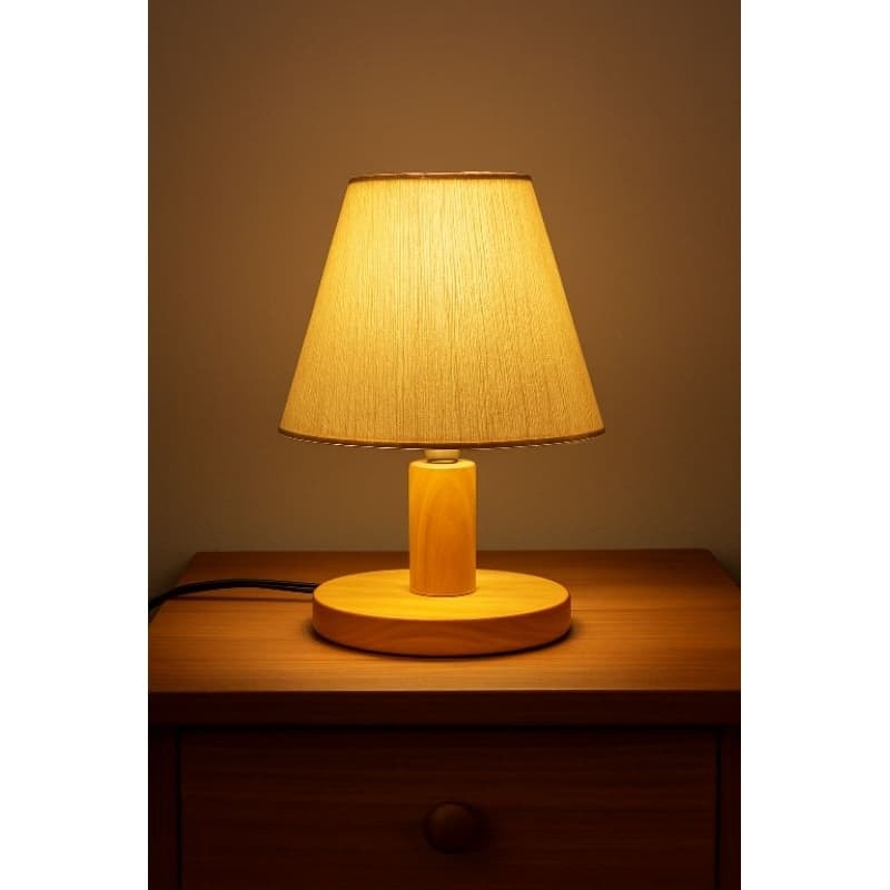 Abajur Luminária base pinus invernizado cúpula tecido linho natural 8x17x13(Acompanha lâmpada de led 3w pequena)