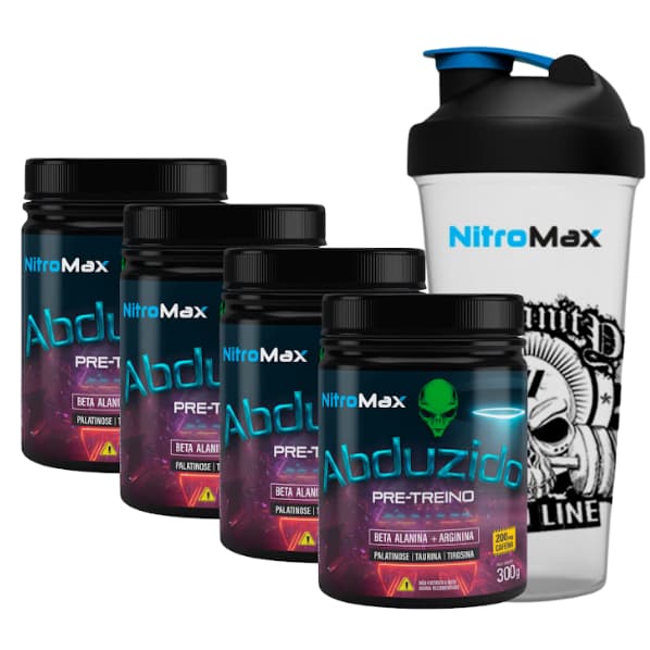 Kit 4 Pré Treino Abduzidos 300g + 1 Coqueteleira HARD LINE 600ml