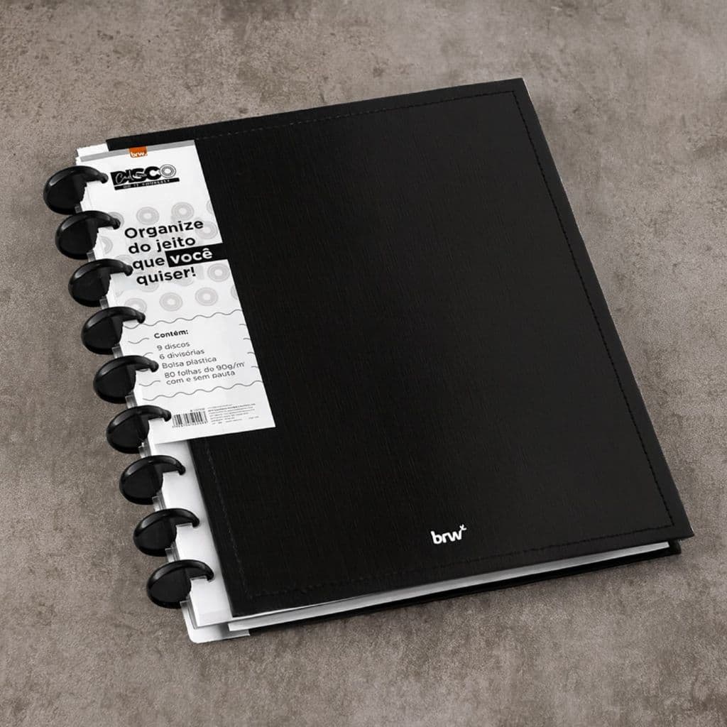 Caderno Disco Inteligente Black 80 Folhas Executivo Univ. - 9 Discos, Adesivos e Bolso Plástico BRW