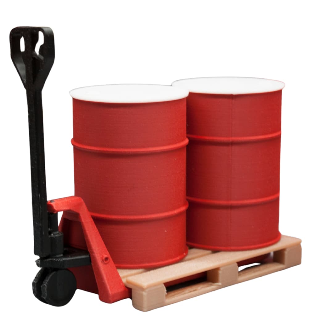 Conjunto Miniatura Transpaleteira /Barril/Palhete – Decoração Industrial e Realista