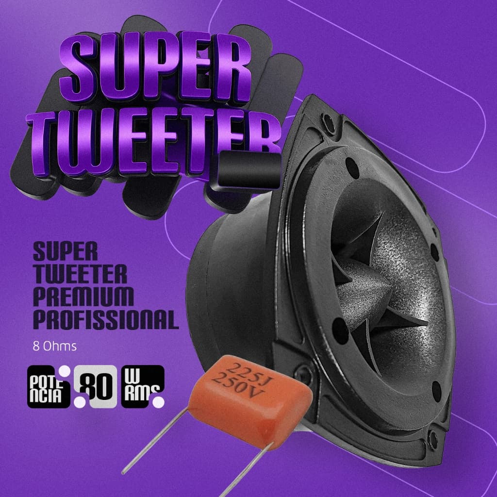 Super Tweeter Profissional Fenólico Light Som Automotivo Com Capacitor 80W Rms 8 Ohms