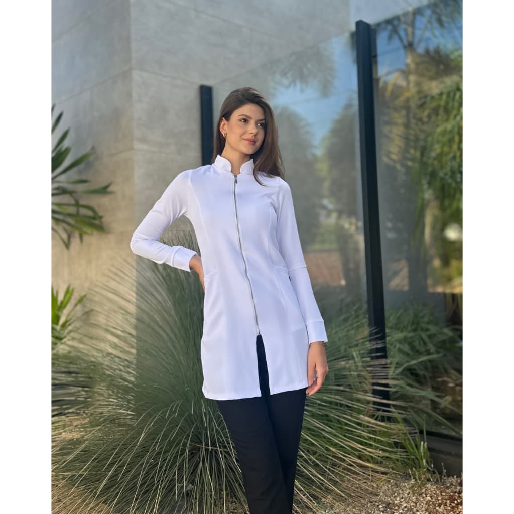 Jaleco Gola Padre Gabardine Com Elastano Zíper Feminino