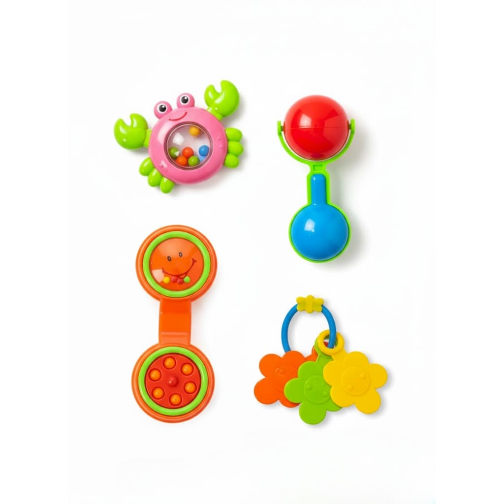 Kit 04 Brinquedos Chocalhos Para Bebês e Crianças