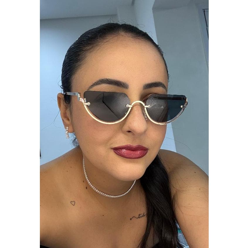 Óculos de Sol Meia Borda gatinho Metálica metal Rimless UV400 feminino meia taça blogueira novidade elegante moderno
