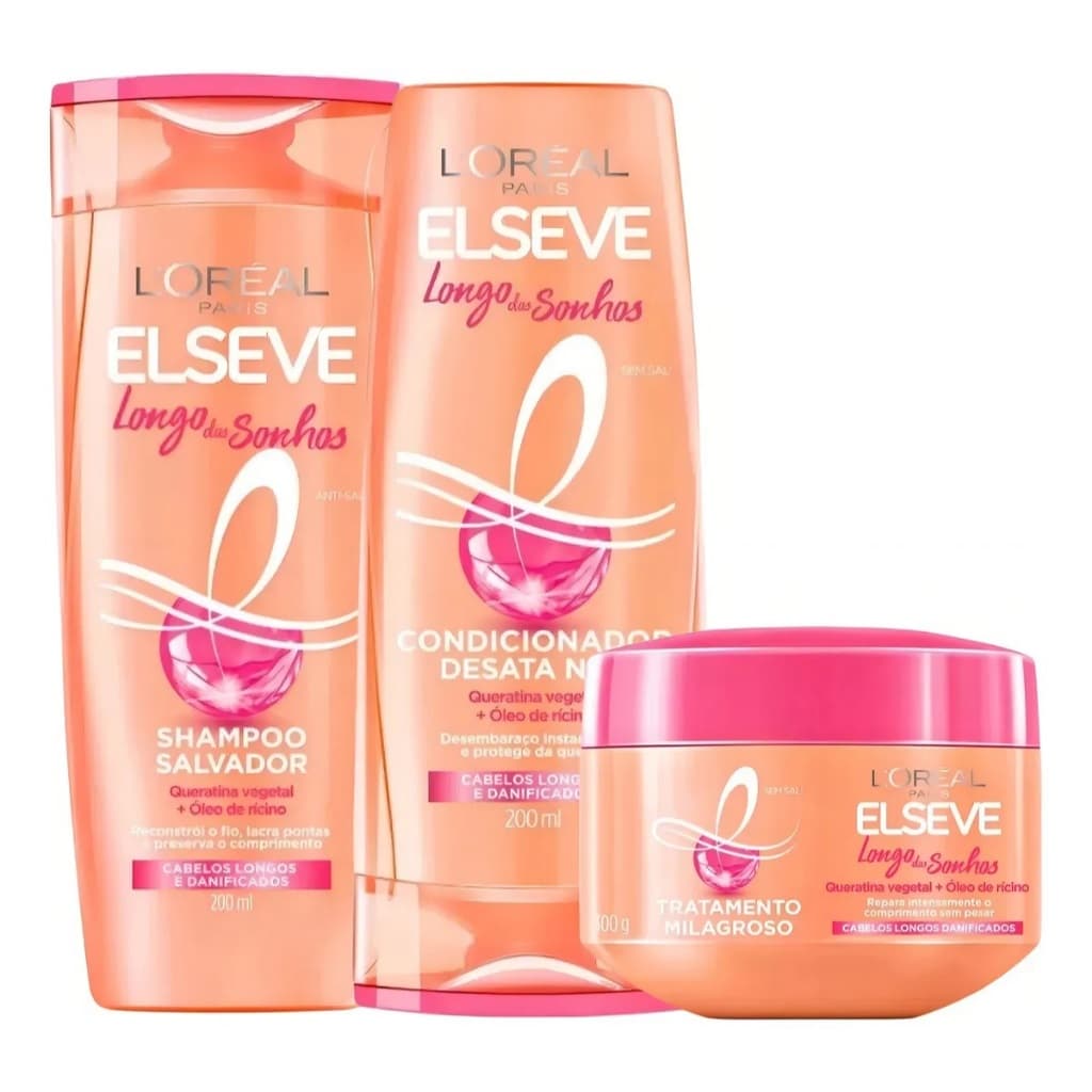 Shampoo 200ml | Condi. 200ml Elseve Longo Dos Sonhos | Máscara 300g