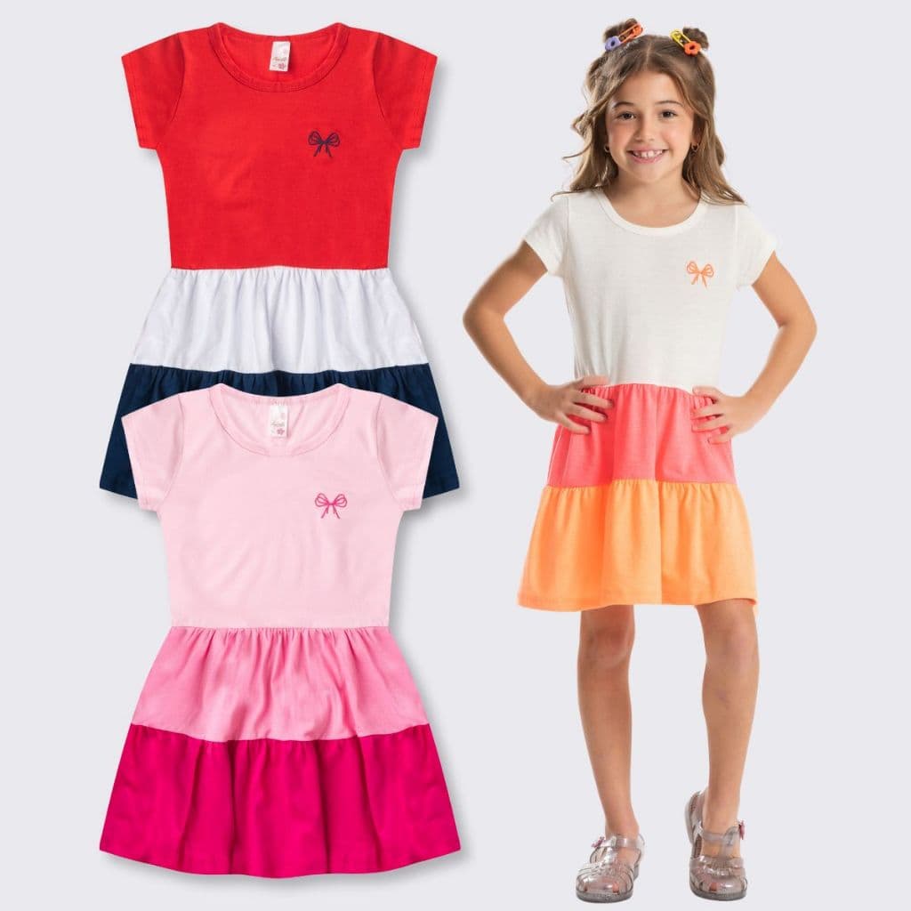 Kit 2 Vestidos Três Marias Infantil Juvenil Menina Algodão