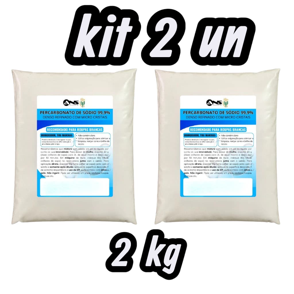 Kit 2 Kg de percarbonato, de sódio tira manchas limpeza pesada 99% pureza