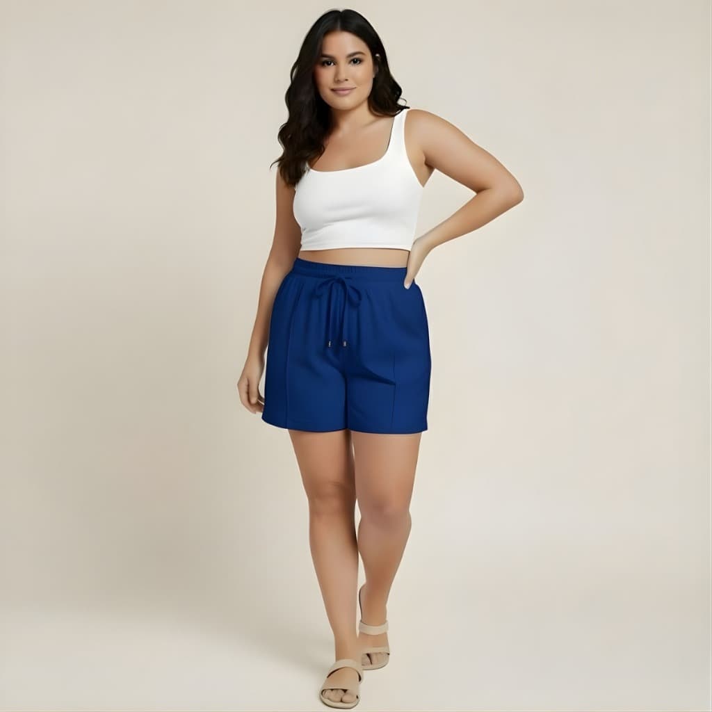 Kit 7 Short Alfaiataria Feminino Cintura Alta Casual Com Elástico Na Cintura