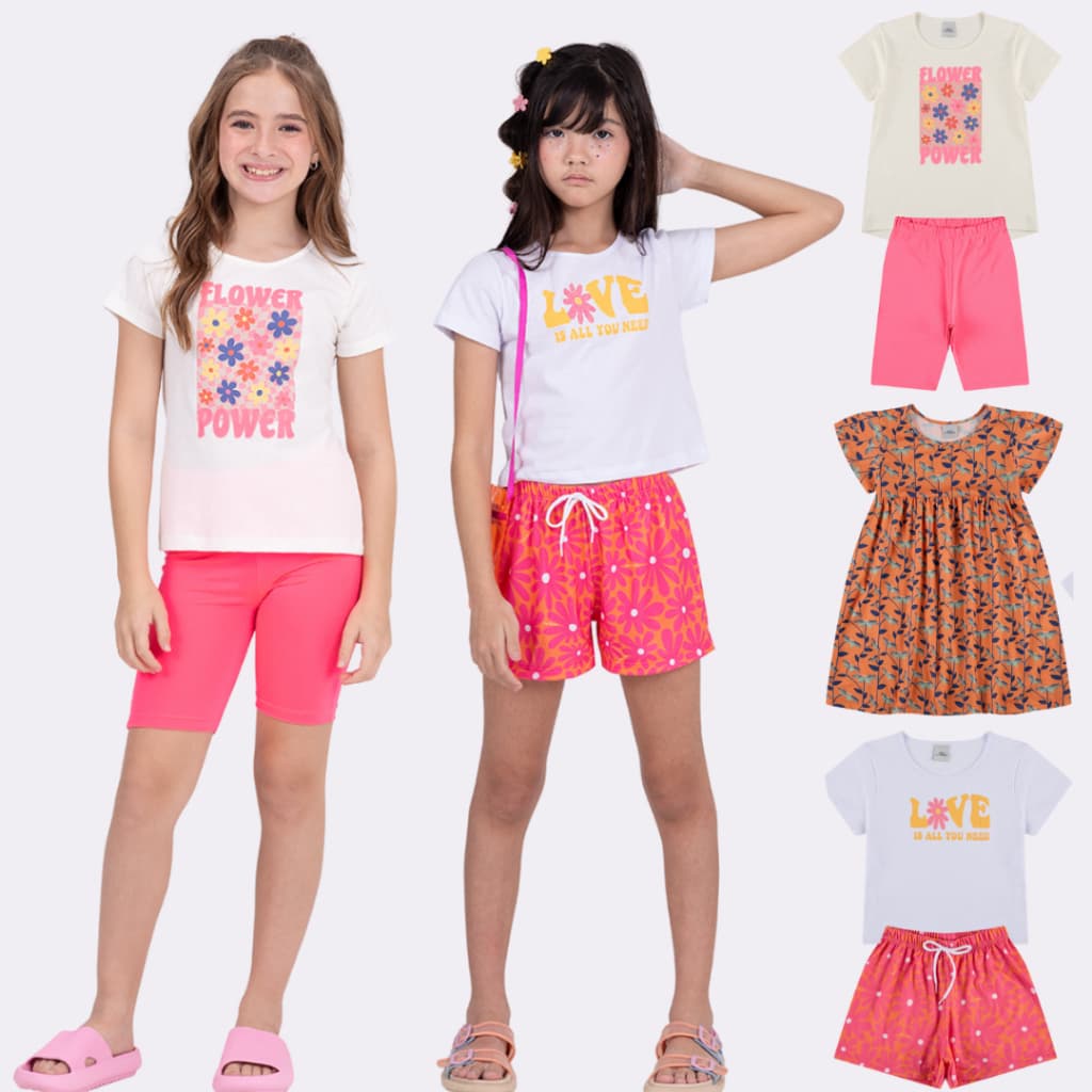 Kit 3 Conjuntos Infantil  Flores Menina