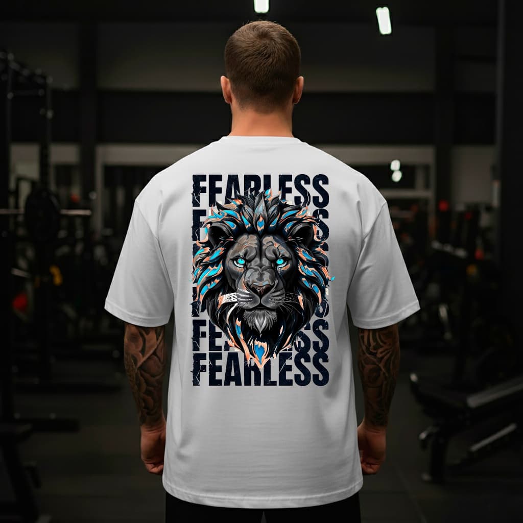 Camiseta Oversized Leão De Judá Fearless Estampa Blusão Academia Religioso Casual Algodão Premium