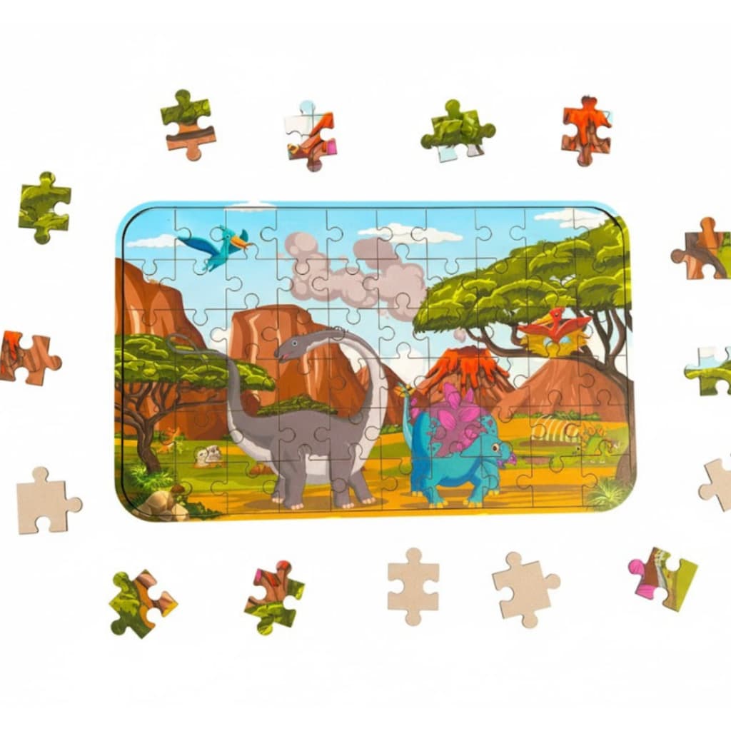 Jogo Quebra Cabeça Parque dos Dinossauros Infantil Educativo em MDF 60 Peças Envio Imediato