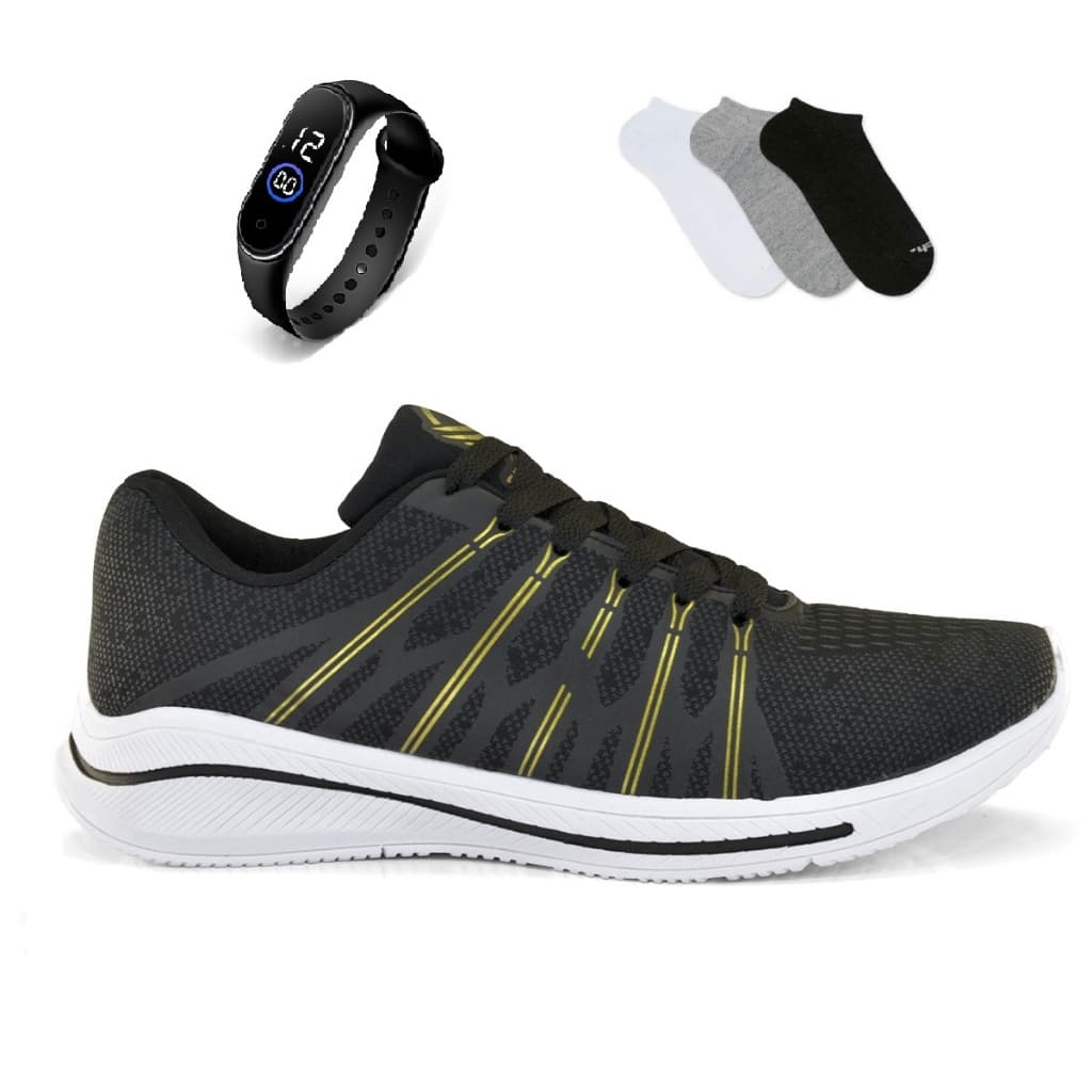 Kit Tênis Masculino + Relogio + Meia Esportivo Academia Treino Lançamento