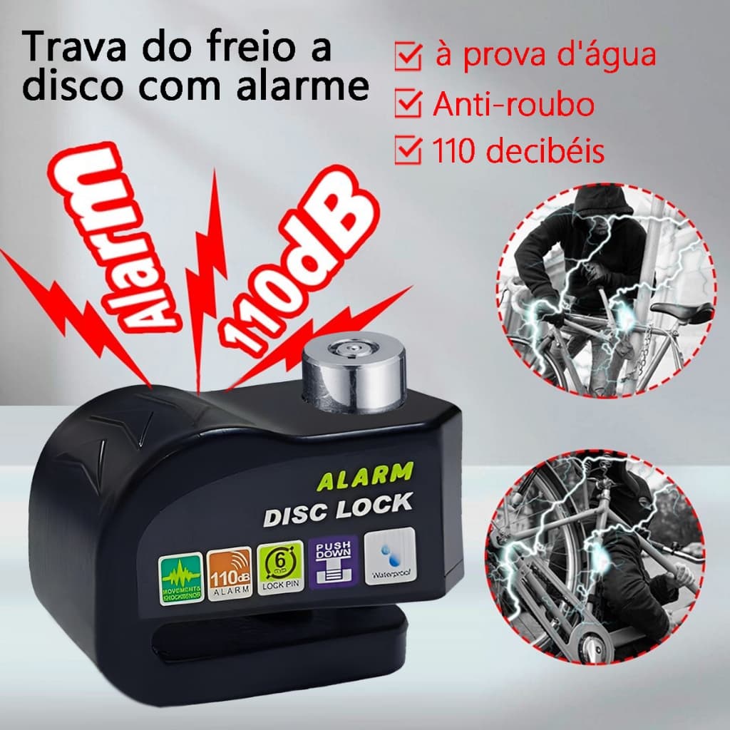 Cadeado Para Moto Com Alarme Anti Furto Reforçado Com Alarme Sonoro Para Trava De Segurança De Disco